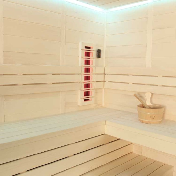 Kombinovaná finská sauna s infrazářiči AWT E1205B IR topol 207x198 9kW Vitro