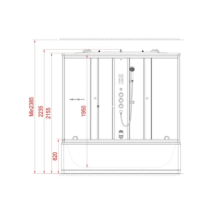 Parní kabina s vanou Modera | 140×140 cm zrcadlové sklo posuvné dveře čtvrtkruhová