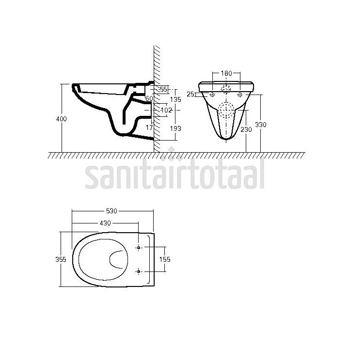 Závěsné keramické WC - toaleta - záchod Sphinx 300 Basic  53x35,5x40cm 911010485